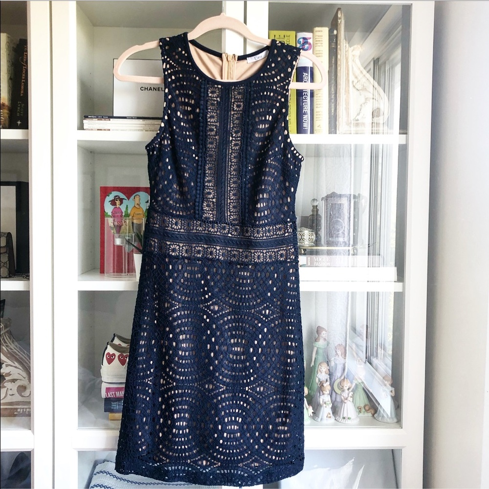 NWOT Navy Lace Ribbed Dress